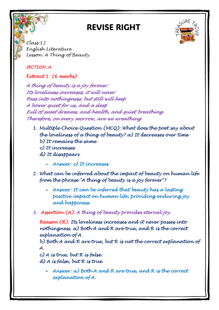 A THING OF BEAUTY NOTES