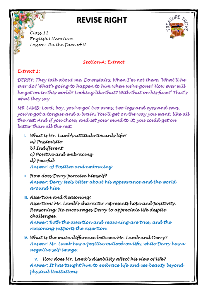 ON THE FACE OF IT NOTES